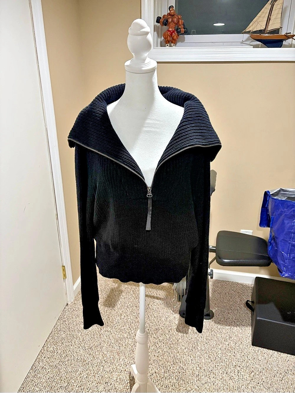Varley Maura Half-Zip Rib Knit Sweater Black
